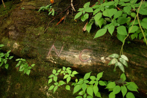 Ellicott's Rock marked by Andrew Ellicott  in 1811 when he was surveying the boundary between NC (N) & GA (G) wikimedia commons photo